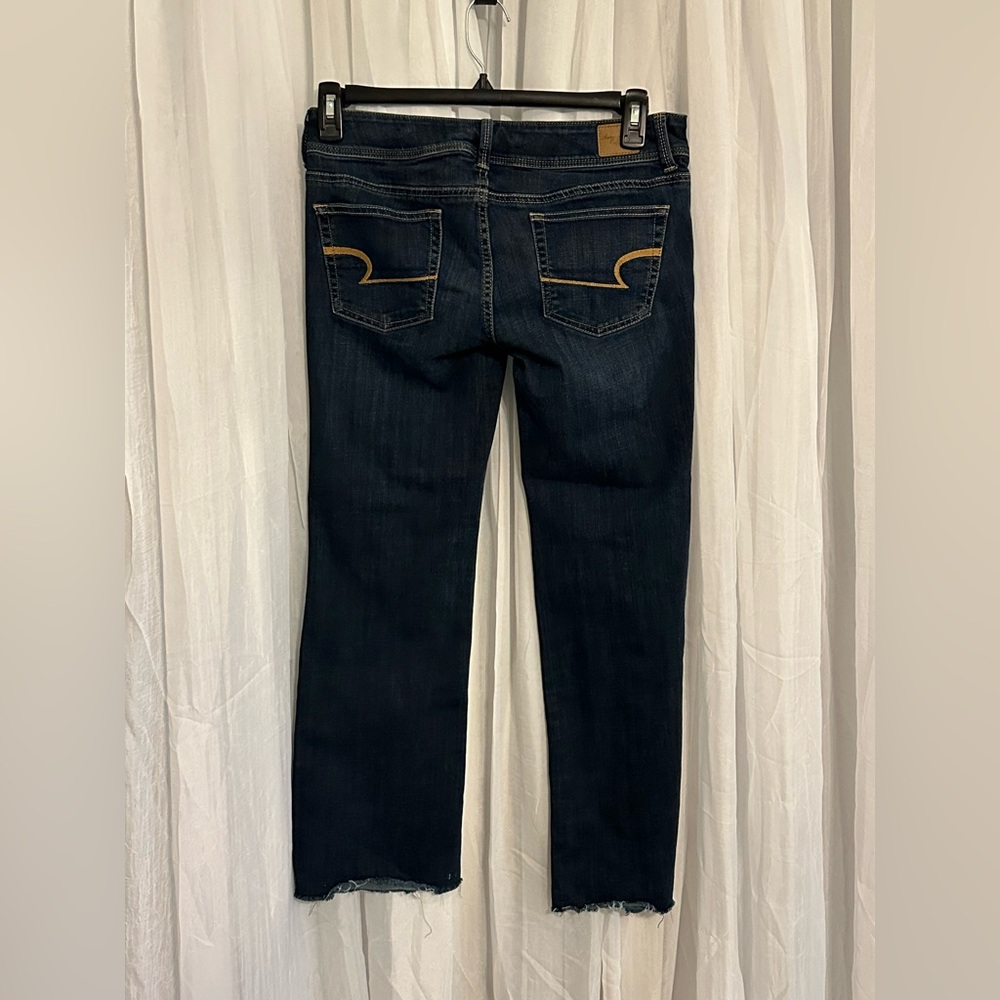 American Eagle Dark Wash Women’s Jeans - super stretch slim boot w/RawHem - Picture 3 of 9